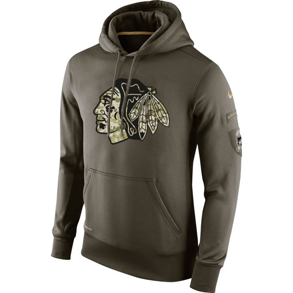 Men NHL Chicago Blackhawks Nike Olive Salute To Service KO Performance Hoodie Green->st.louis blues->NHL Jersey